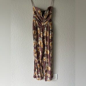 Band of Gypsies Strapless Floral Jumpsuit Women’s Medium Wide Legs with Pockets